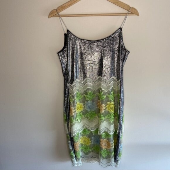 Floral Lace Mini Dress - Silver and Multicolor - Picture 8 of 10